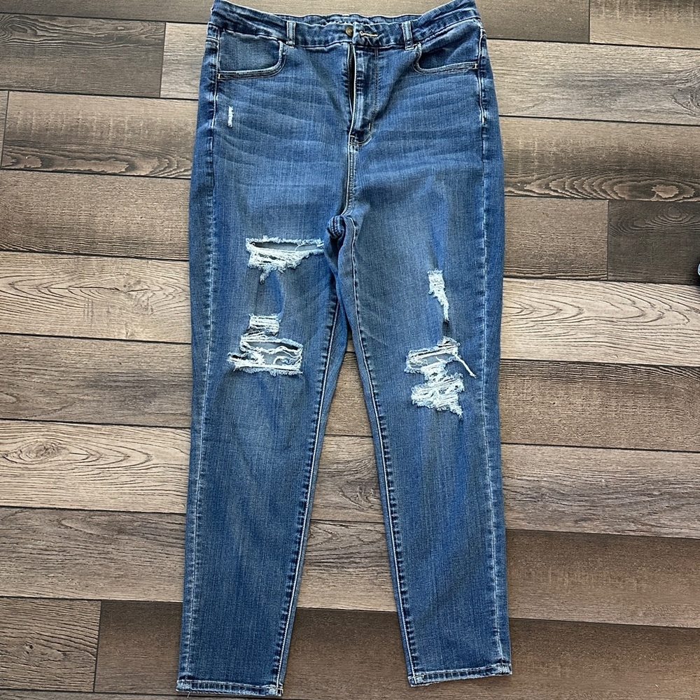 American Eagle Outfitters Dark Blue Ripped Skinny Jeans